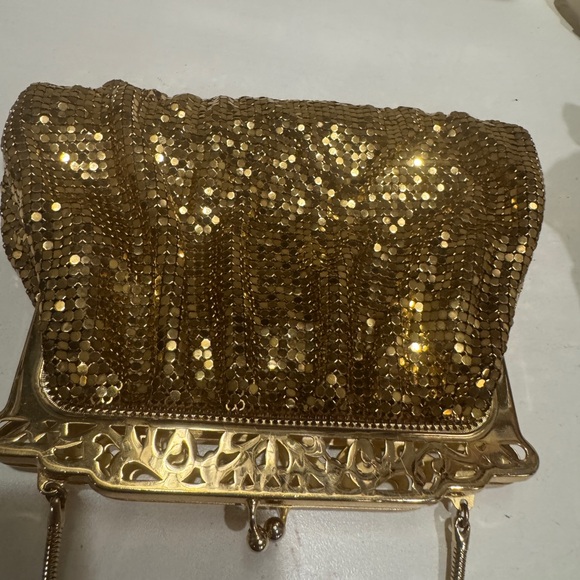 VTG 1940s Whiting‎ & Davis Gold Mesh Flapper Bag Purse | Brass Pierced Frame - Picture 4 of 11